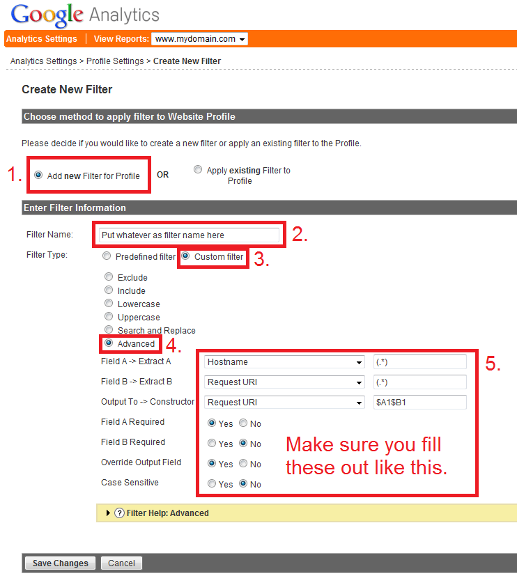 Settings for Analytics filter