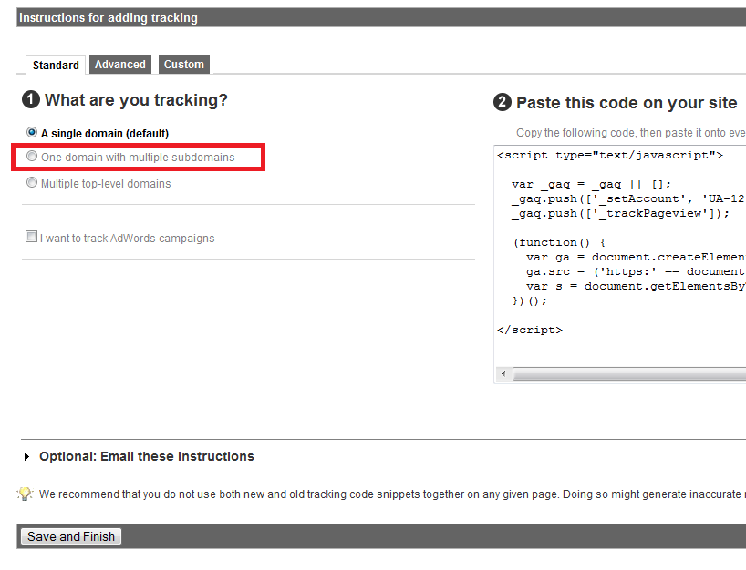 Select 'One domain with multiple subdomains'